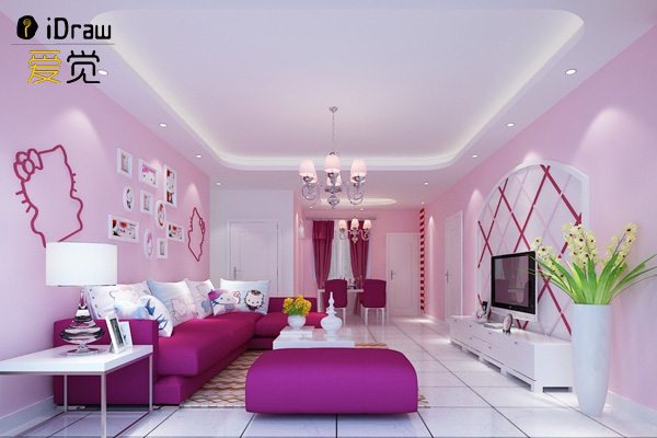 爱觉涂料粉色客厅效果