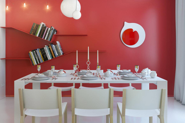 红色艺术壁材餐厅背景墙